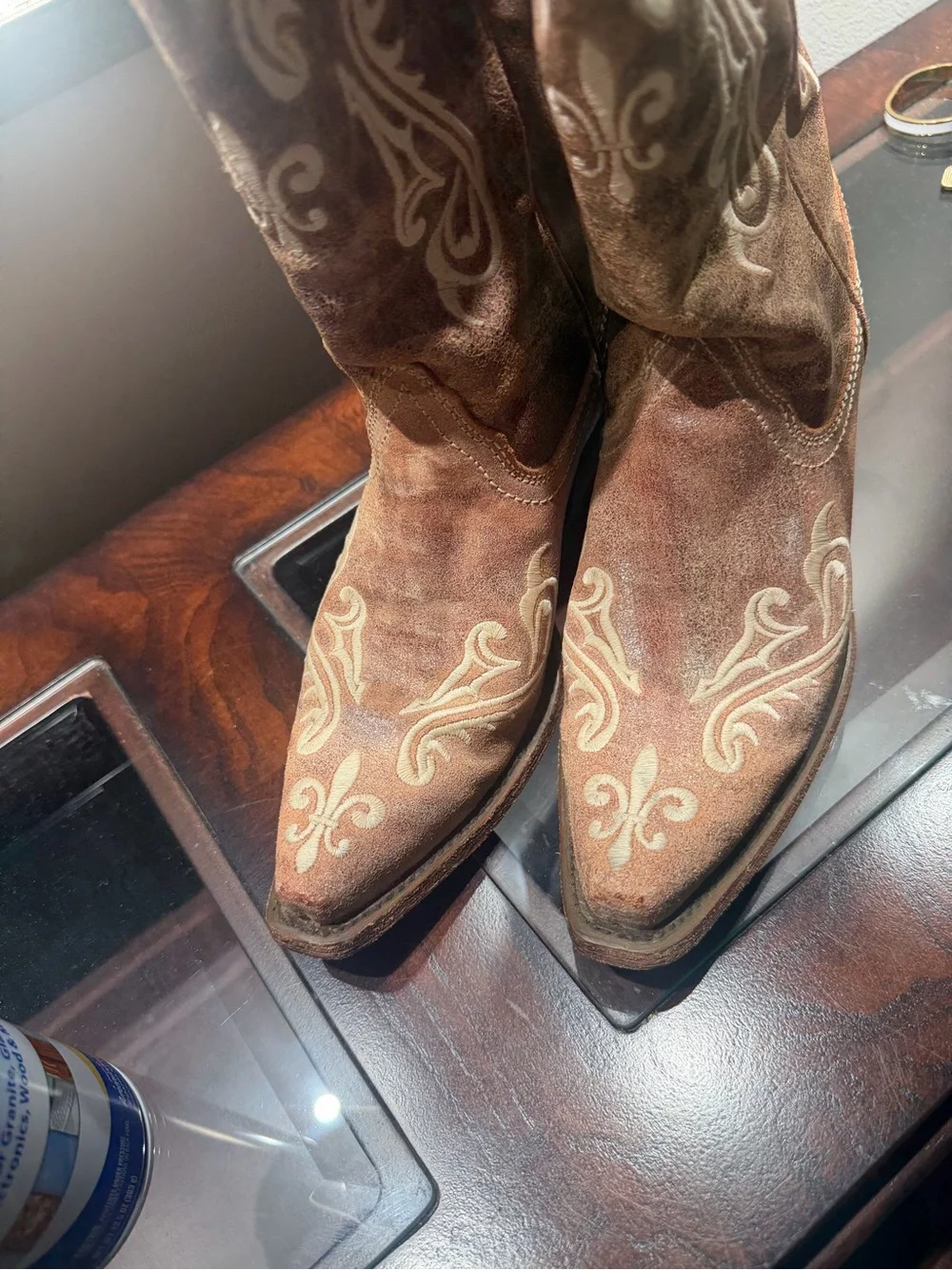 Brown Suede Embroidered Cowboy Boots